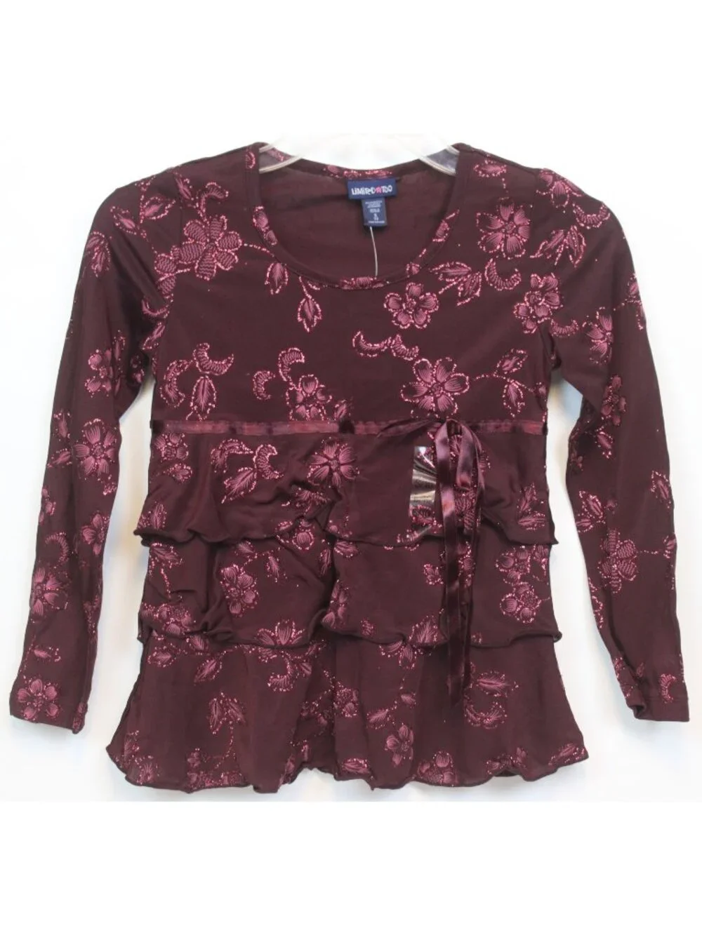 Y2K Limited too Shirt sz 12 Ruffle Layer Stretch Glittery Christmas Holiday
